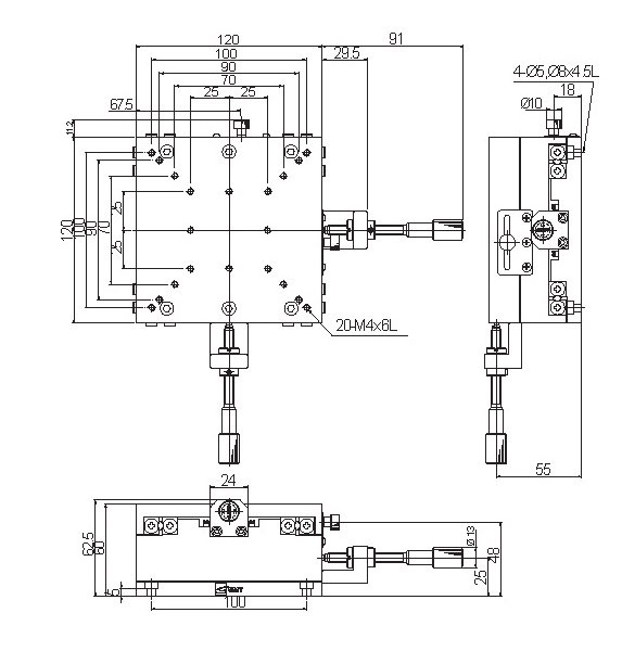 Manual Linear XY-axis Positioning Stage Drawing