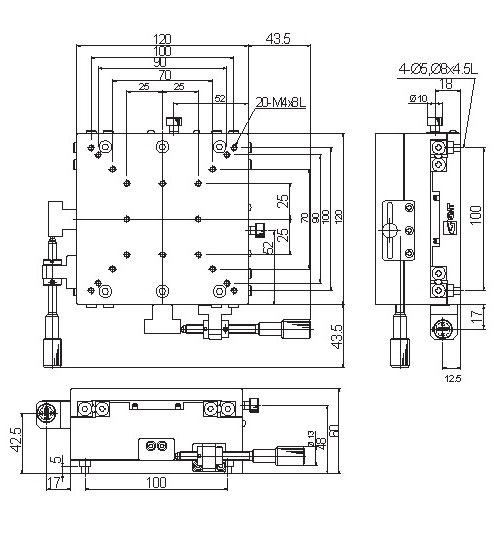 Manual Linear XY-axis Positioning Stage Mechanical Drawing