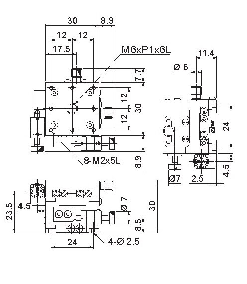 Manual Linear XY-axis Positioning Stage Mechanical Drawing