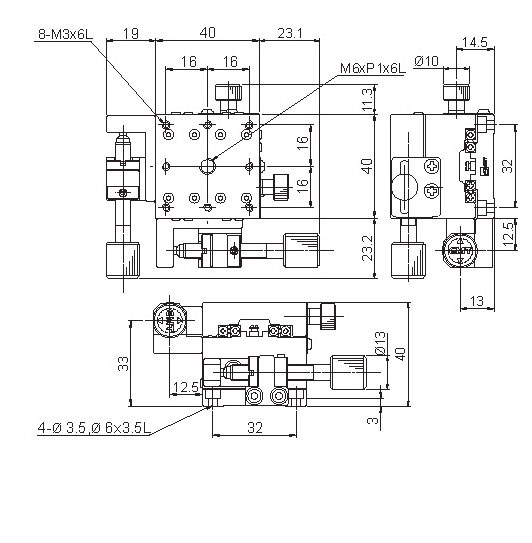Manual Linear XY-axis Positioning Stage Mechanical Drawing