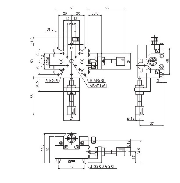 Manual Linear XY-axis Positioning Stage mechanical Drawing