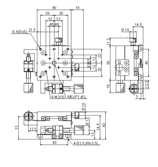 Manual Linear XY-axis Positioning Stage Mechanical Drawing