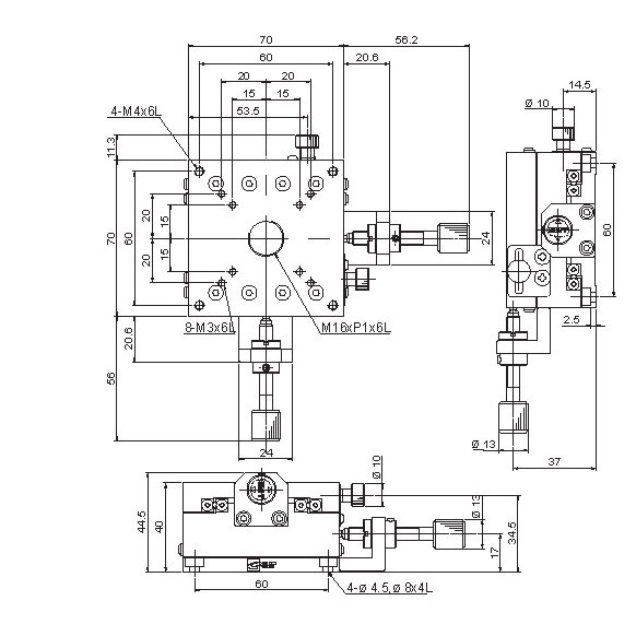 Manual Linear XY-axis Positioning Stage Mechanical Drawing