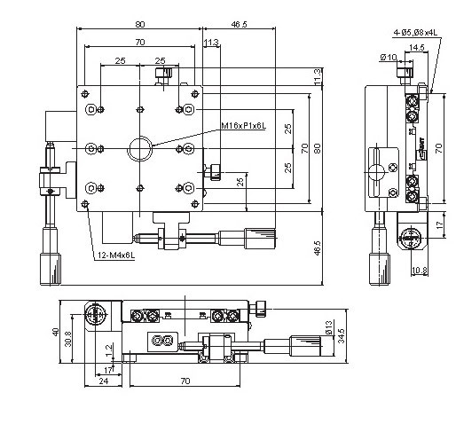 Manual Linear XY-axis Positioning Stage Mechanical Drawing