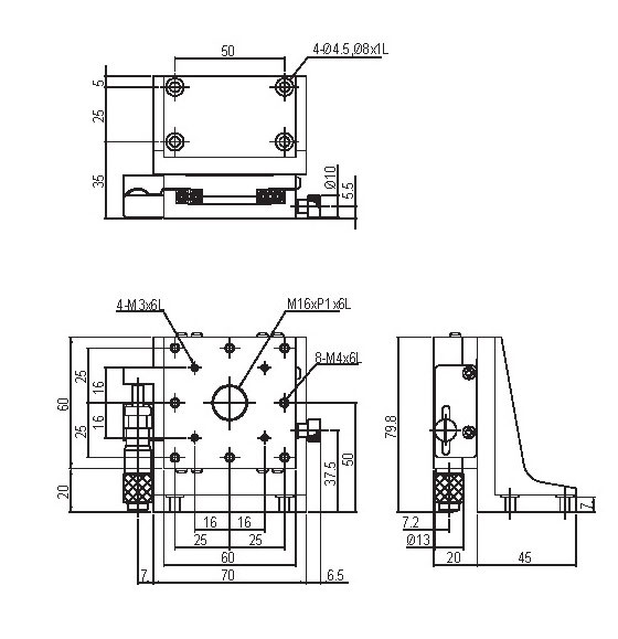 Manual Linear Positioning Stage Mechanical Drawing