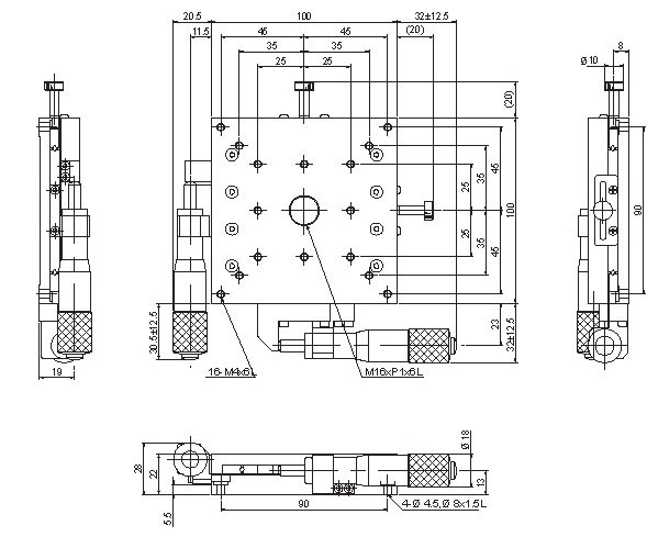 Manual Dual-axis Super Thin Linear Positioning Stage Mechanical Drawing