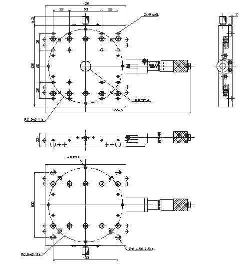 Manual Thin Single-axis Positioning Stage Mechanical Drawing