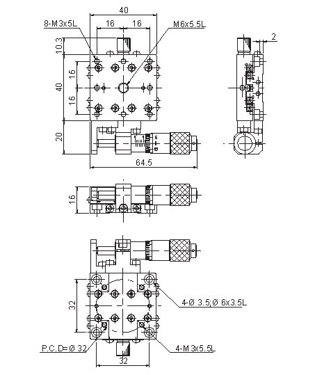 Manual Thin Single-axis Positioning Stage Mechanical Drawing