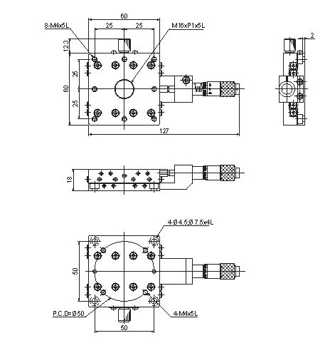 Manual Thin Single-axis Positioning Stage Mechanical Drawing