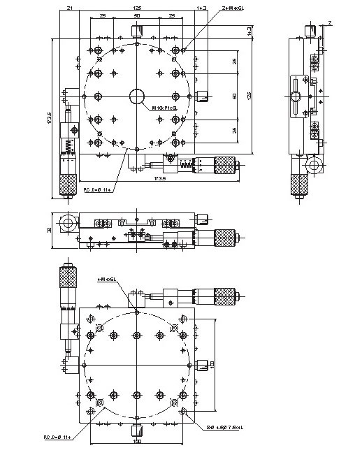Manual Thin Single-axis Positioning Stage Mechanical Drawing