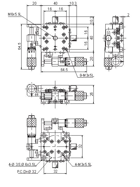 Manual Thin Single-axis Positioning Stage Mechanical Drawing