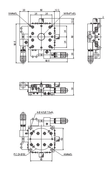 Manual Thin Single-axis Positioning Stage Mechanical Drawing