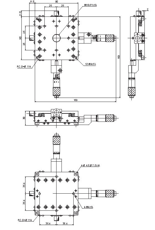 Manual Thin Single-axis Positioning Stage Mechanical Drawing