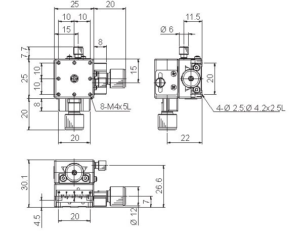 Manual Linear Positioning Stage Mechanical Drawing