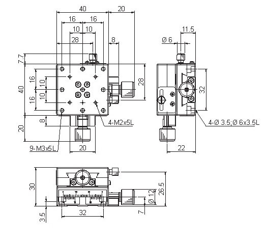 Manual Linear Positioning Stage Mechanical Drawing