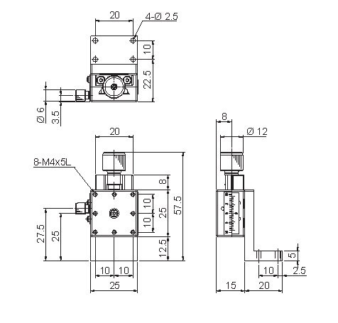 Manual Linear Positioning Stage Mechanical Drawing