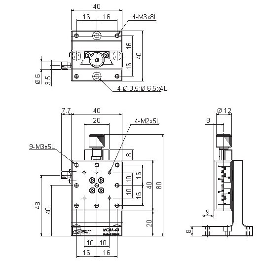Manual Linear Positioning Stage Mechanical Drawing