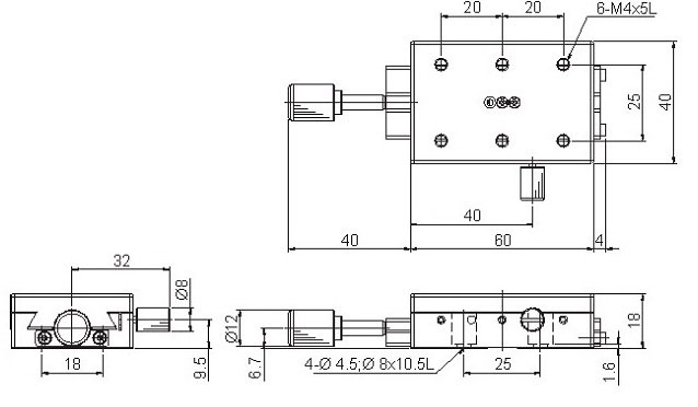 Manual Linear Positioning Stage Mechanical Drawing