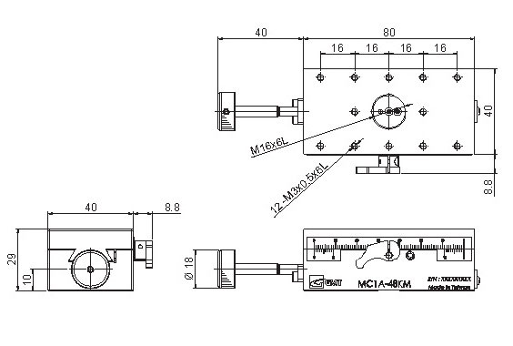 Manual Linear Positioning Stage Mechanical Drawing