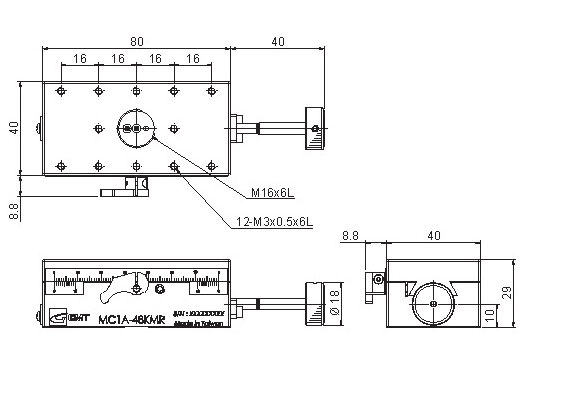 Manual Linear Positioning Stage Mechanical Drawing