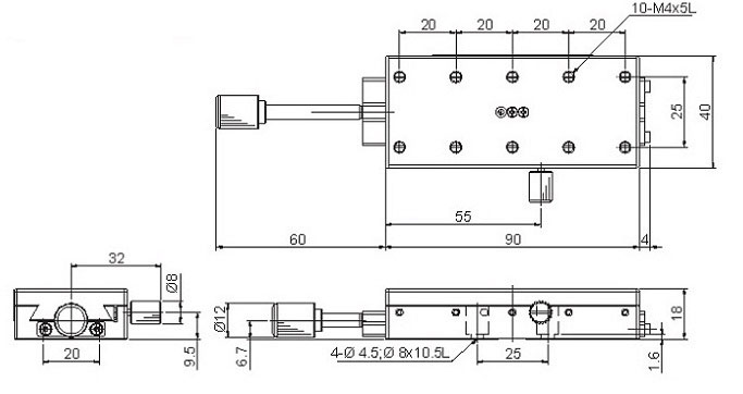 Manual Linear Positioning Stage Mechanical Drawing