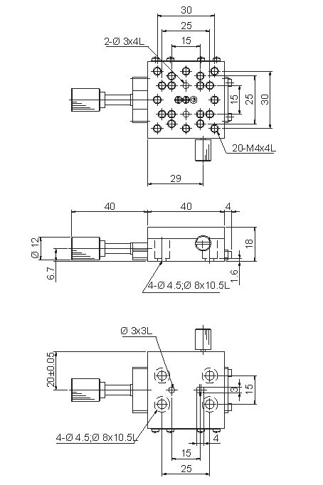 Manual Linear Positioning Stage Mechanical Drawing