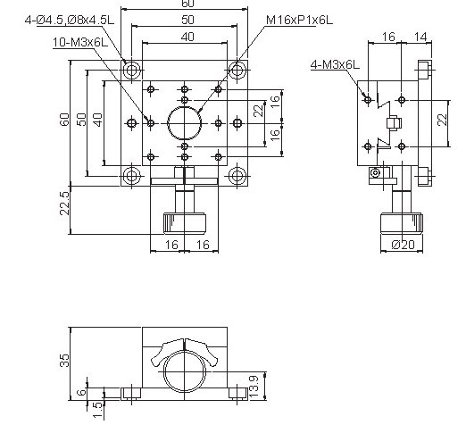 Manual Linear Positioning Stage Mechanical Drawing