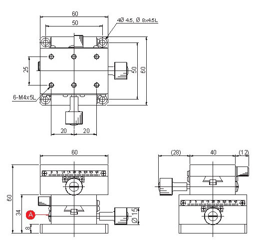 Manual Linear Positioning Stage Mechanical Drawing