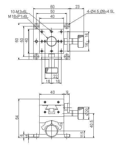 Manual Linear Positioning Stage Mechanical Drawing