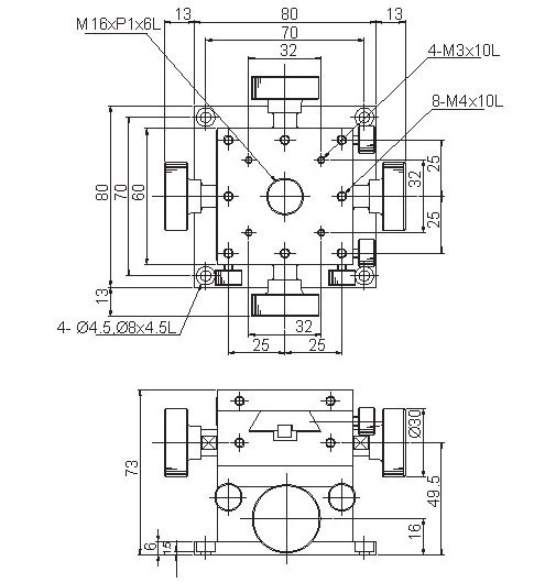 Manual Linear Positioning Stage Mechanical Drawing
