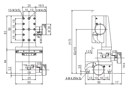 Manual Linear Positioning Stage Mechanical Drawing