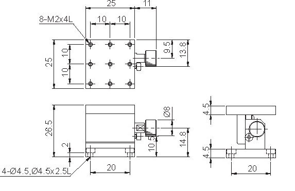 Manual Linear Positioning Stage Mechanical Drawing