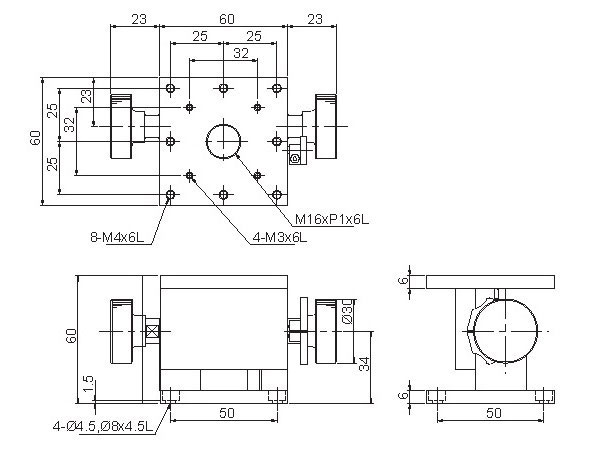 Manual Linear Positioning Stage Mechanical Drawing