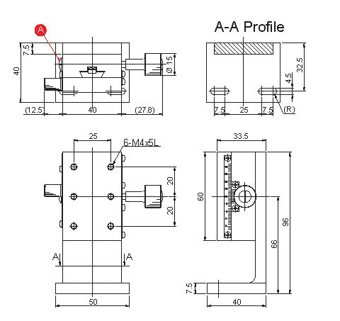 Manual Linear Positioning Stage Mechanical Drawing