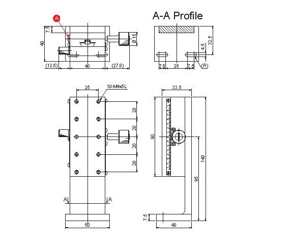 Manual Linear Positioning Stage Mechanical Drawing