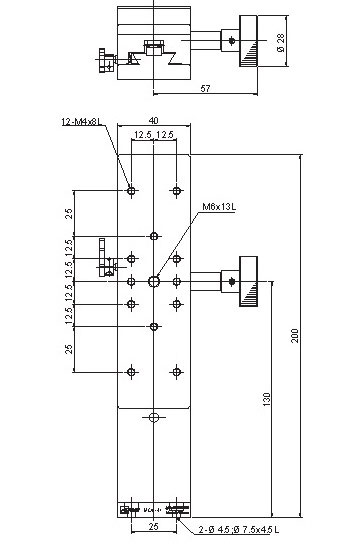 Manual Linear Positioning Stage Mechanical Drawing
