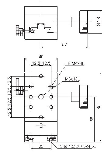 Manual Linear Positioning Stage Mechanical Drawing