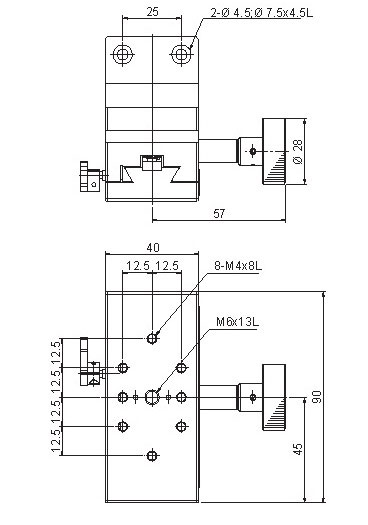 Manual Linear Positioning Stage Mechanical Drawing