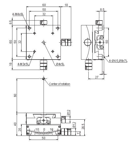 Manual Alpha-axis Goniometer Stage Mechanical Drawing