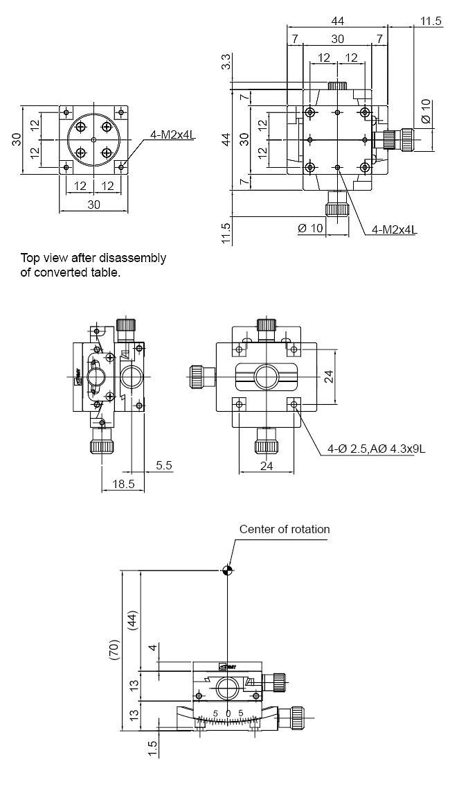 Manual Alpha-Beta-axis Goniometer Stage Mechanical Drawing