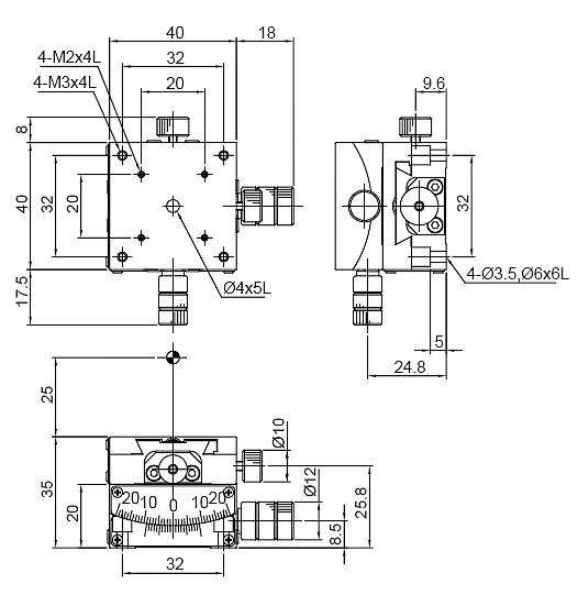 Manual Alpha-Beta-axis Goniometer Stage Mechanical Drawing