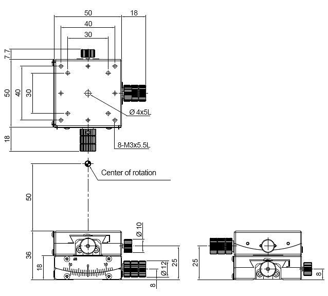 Manual Alpha-Beta-axis Goniometer Stage Mechanical Drawing
