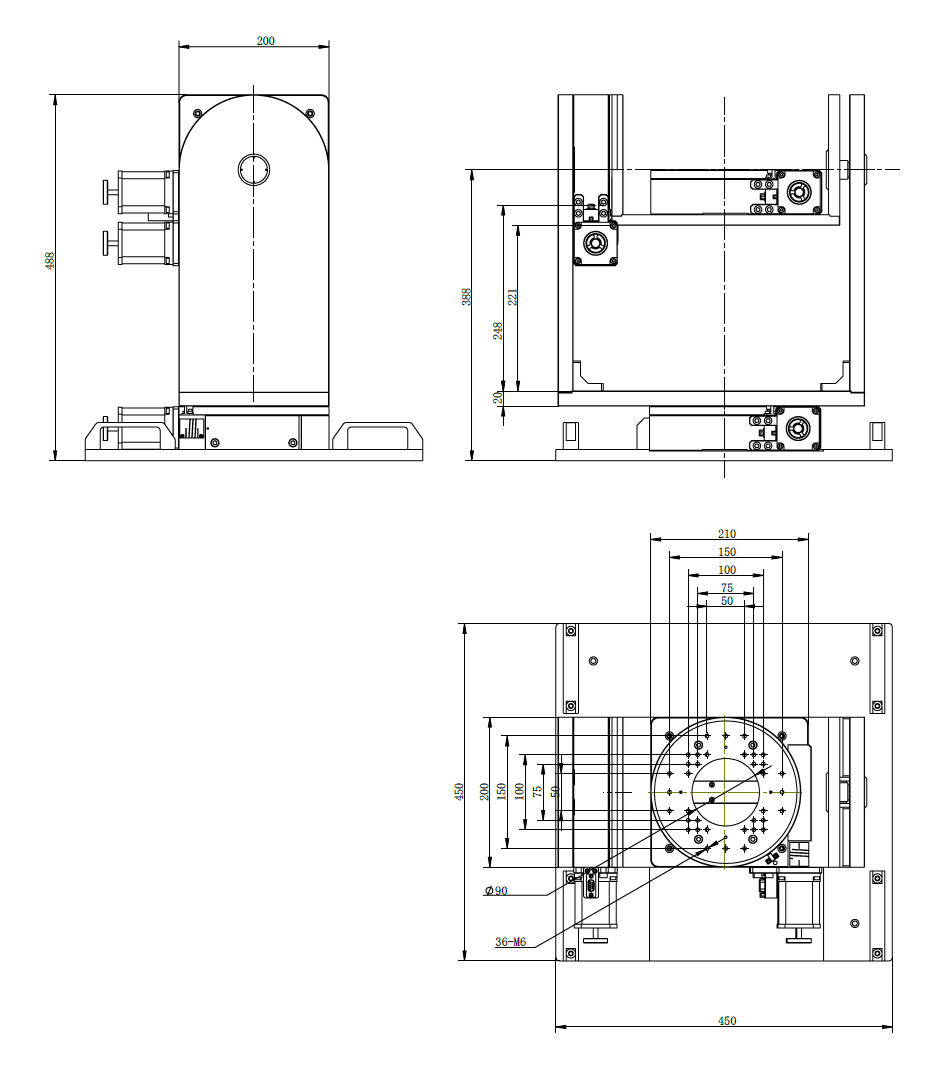 Drawing of Stepper Motor Driven Three-axis Gimbal Mount, Azimuth, Elevation and Roll Axes (Yaw, Pitch and Roll Axes) 